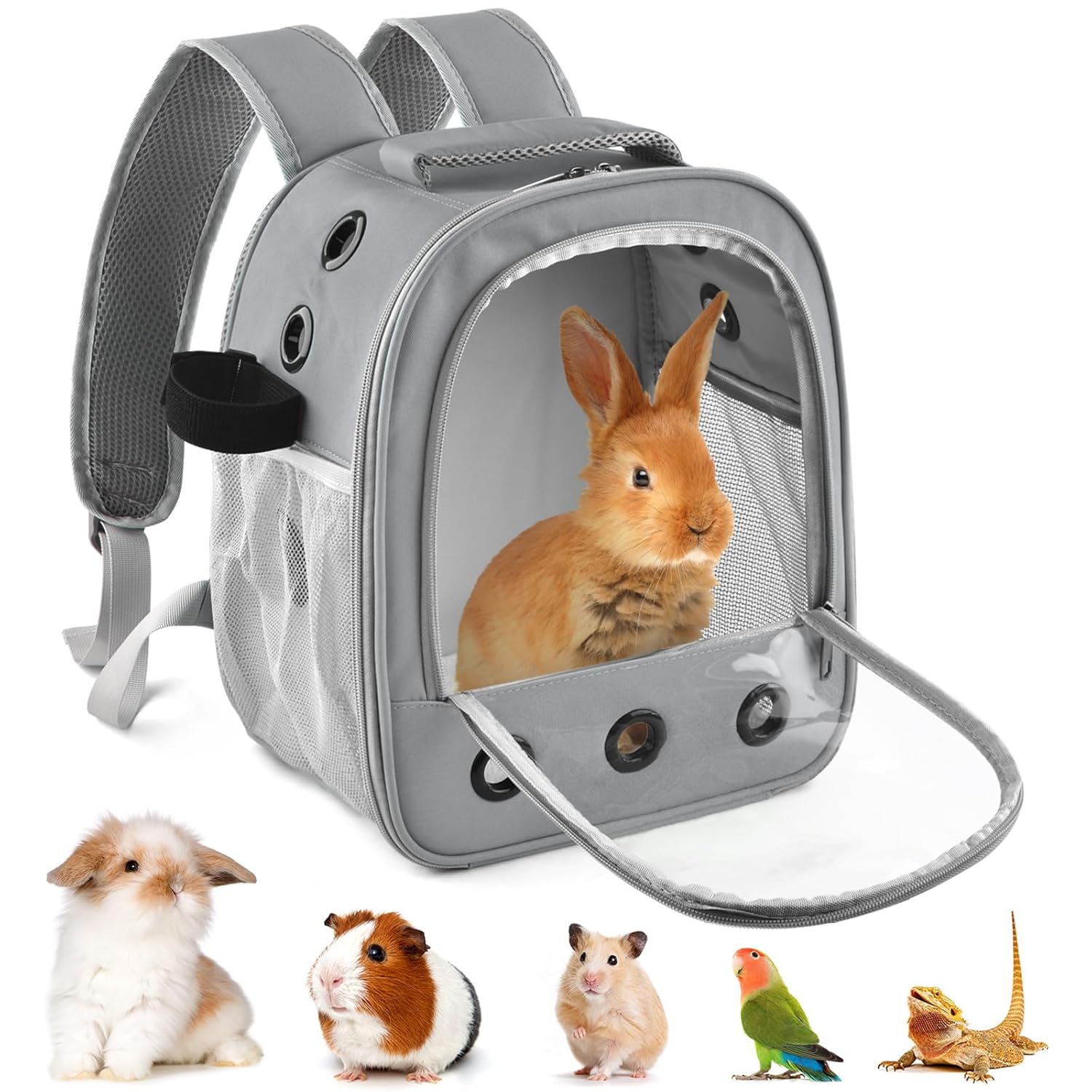 Guinea Pig Carrier Backpack, Portable Small Pet Travel Carriers with Water Bottle Holder & Detachable Pad, Outgoing Carring Bag for Bearded Dragon Bunny Sugar Chinchilla Gerbil...
