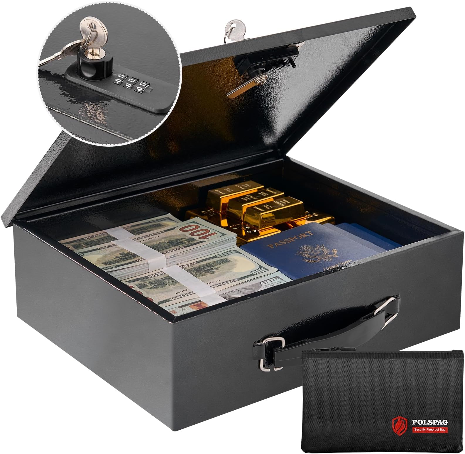 Fireproof Document Box With Key Lock And Fireproof Money Bag ...