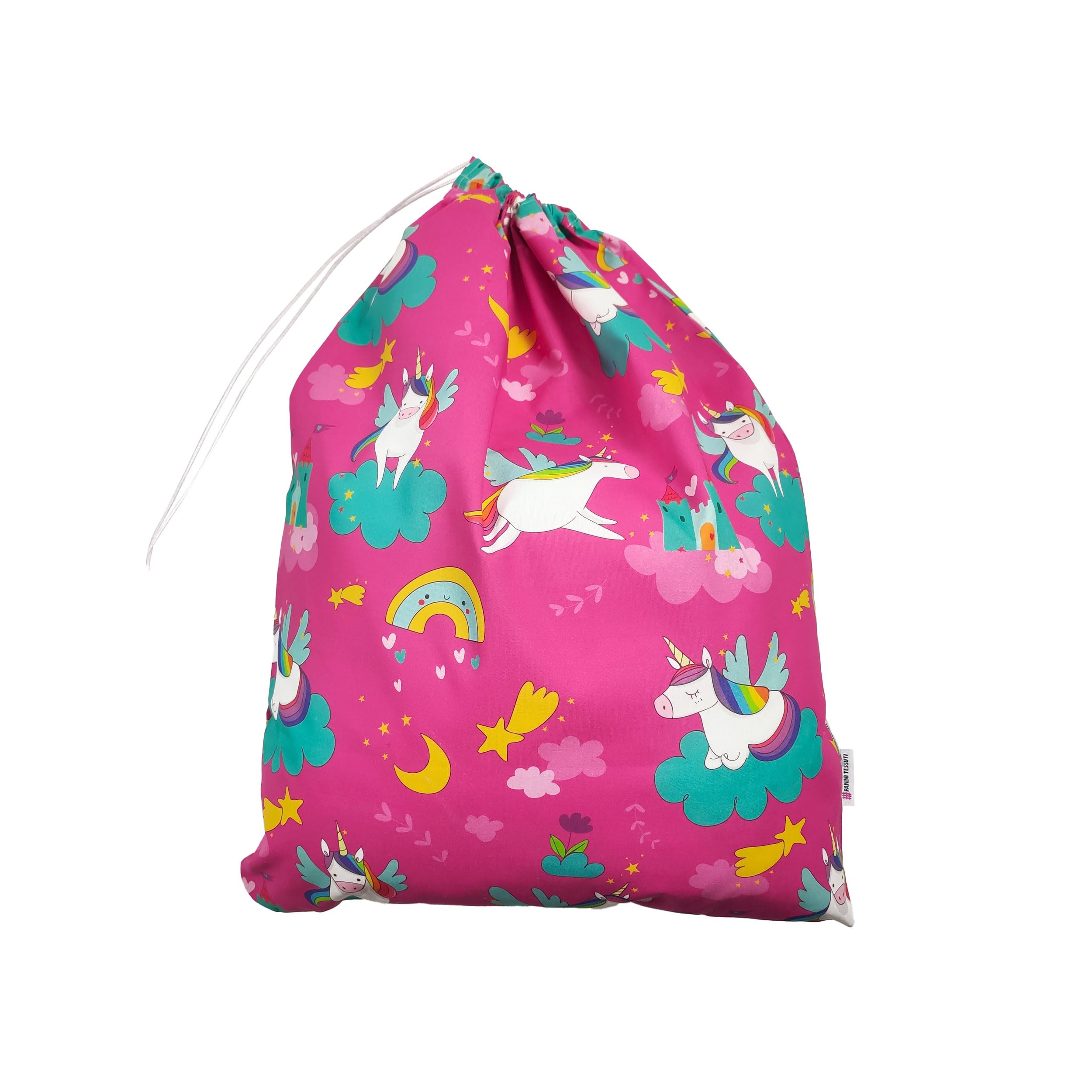 Panini Tessuti Juego de guardería, saco de dormir de verano y bolsa para bebé y niña de 2 a 6 años - Tejido 100% algodón - Made in Italy (juego de guardería de unicornios y arcoíris)