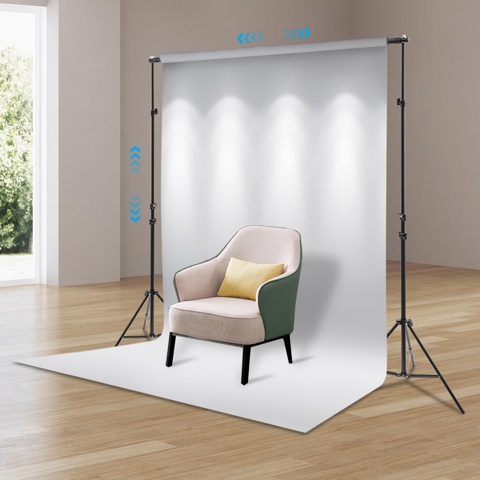 Soporte para fondo, soporte para fondo, 2 x 3 m, sistema de fondo ajustable con 6 clips y 6 cuerdas elásticas, bolsa de almacenamiento, 2 sacos de arena, para fotografía y vídeo retrato