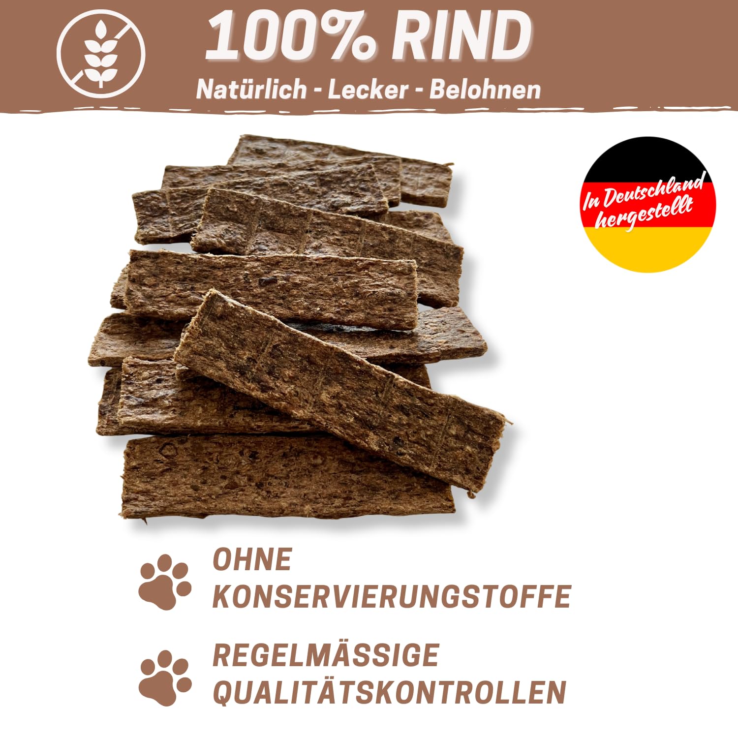 PrideDogs Rindfleischstreifen 1000g – Premium Kausnack für Hunde | 100% Rind aus Deutscher Herstellung | Naturrein ohne Zusatzstoffe | Im wiederverschließbaren Beutel