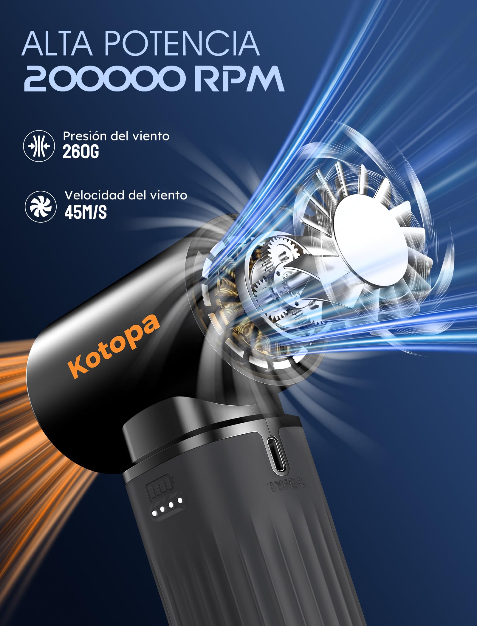 Soplador de Aire Potente, 3 Velocidades 200000 RPM, Batería de 8000 mAh, Aire Comprimido Limpieza pc Ultra Silencioso, Ideal para Limpiar Ordenadores, Teclados, Coches y Exteriores (Negro)