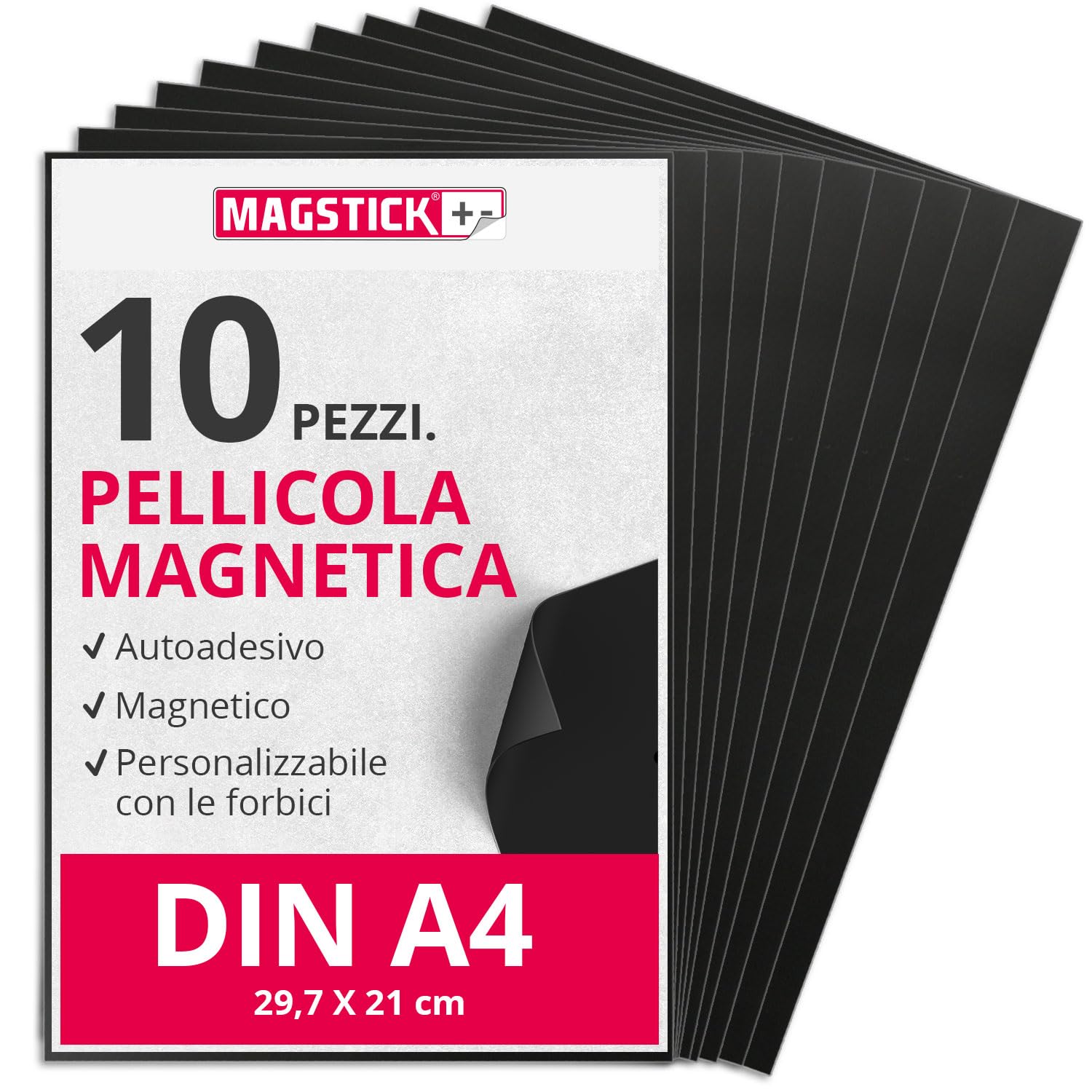 Pellicola magnetica I 10 pezzi I DIN A4 I flessibile autoadesiva ritagliabile magnetica per il fai da te per punzonatura fogli magnetici I mag285