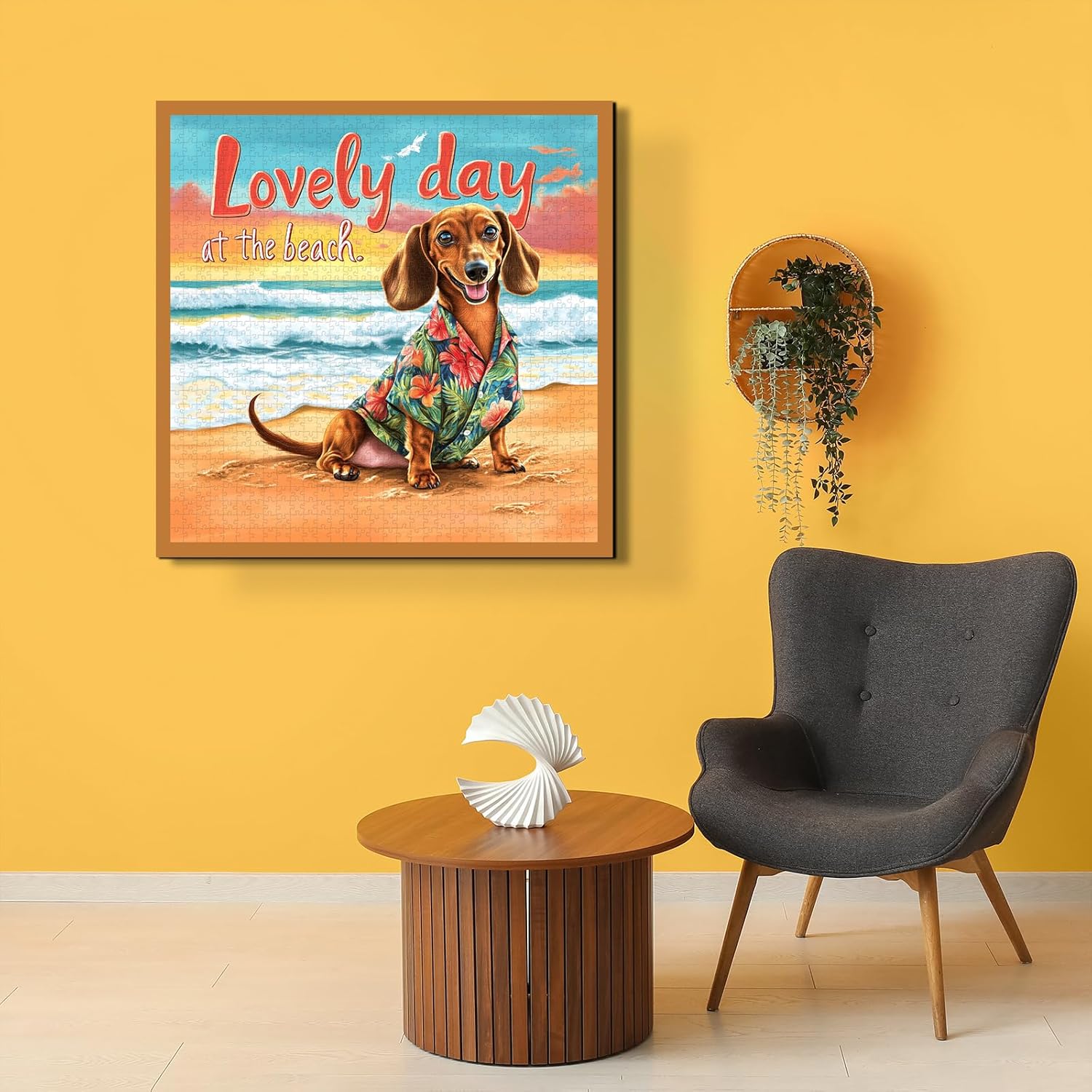 Beach Dachshund Puzzles for Adults 1000 Pieces, Cute Dog Animal Jigsaw Puzzles, Funny Seaside Puppy Art Puzzle as Home Wall Art
