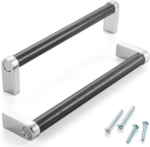 Miniatura 63 de Paquete de 5 tiradores de gabinete de 3–3/4 pulgadas estriado en negro y oro, manijas de gabinete mate en negro y oro cepillado AP1311, herrajes