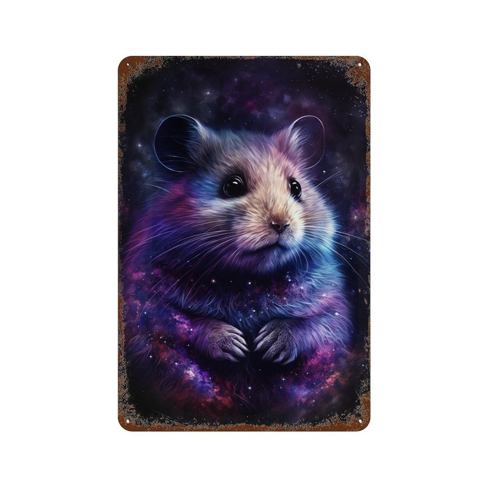Galactic Hamster Art Print Rustic Tin Plaque 11.8"x7.9", Novelty Wall Decor for Garage, Pub Or Kitchen