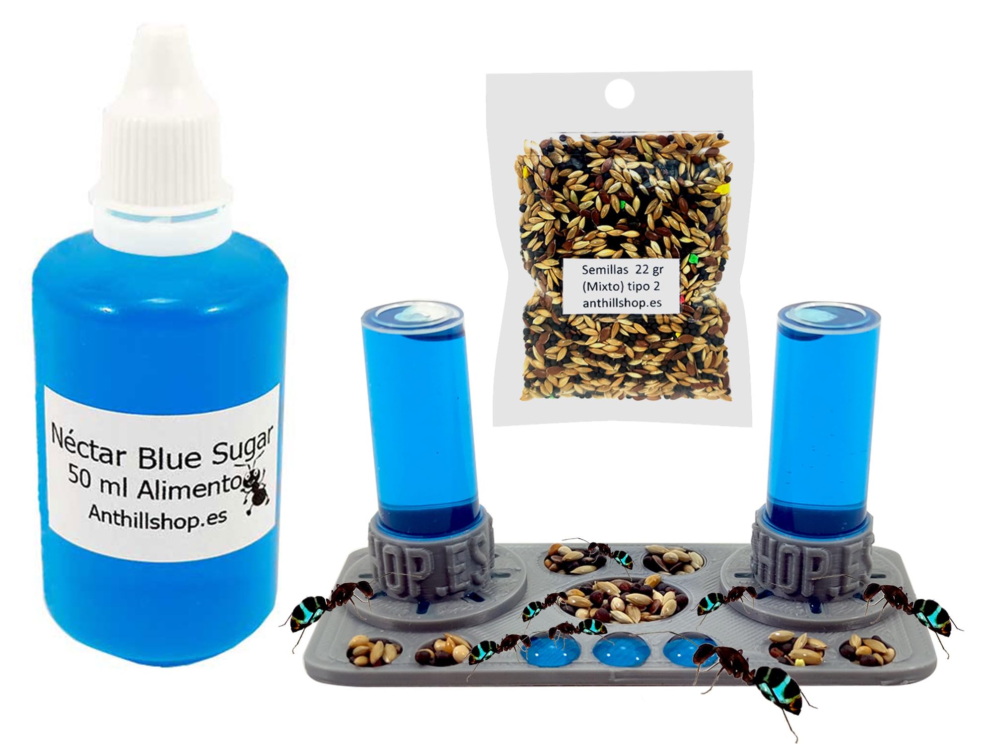 Aliment pour fourmis: excellent kit d'alimentation Comprend nectar Blue Sugar 50 ml, sac de mélanges de graines 22 g