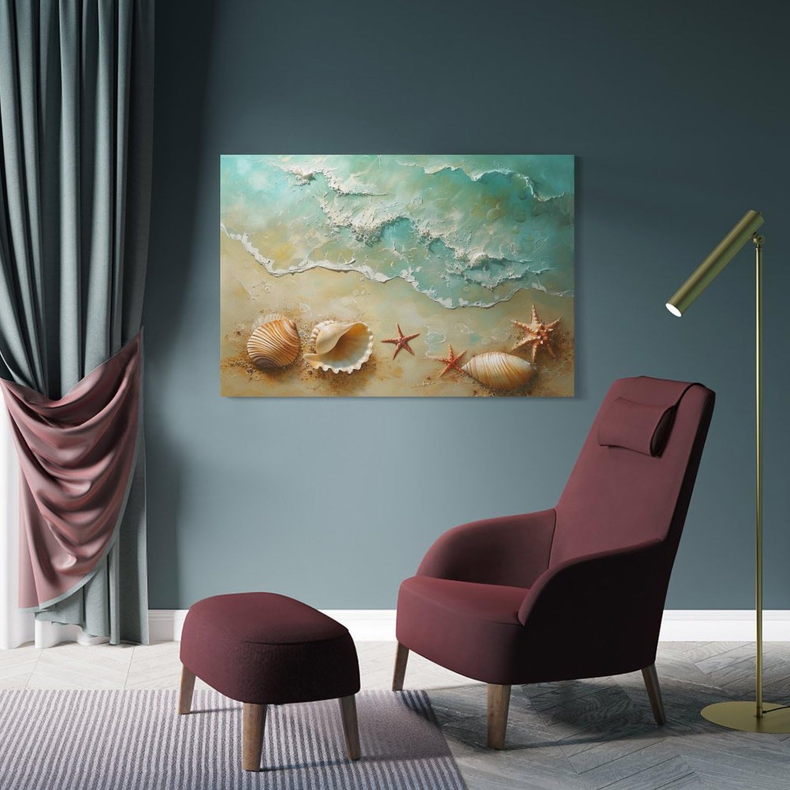 貝殻 絵画 アートパネル レトロ 表彰品 ばあばの絵