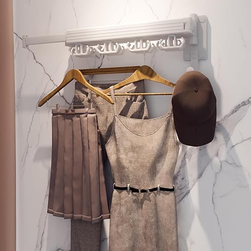 Miniatura 4 de Estante de secado de ropa montado en la pared, estantes de secado retráctiles para lavandería, estante de secado plegable con 12 ganchos, resistente