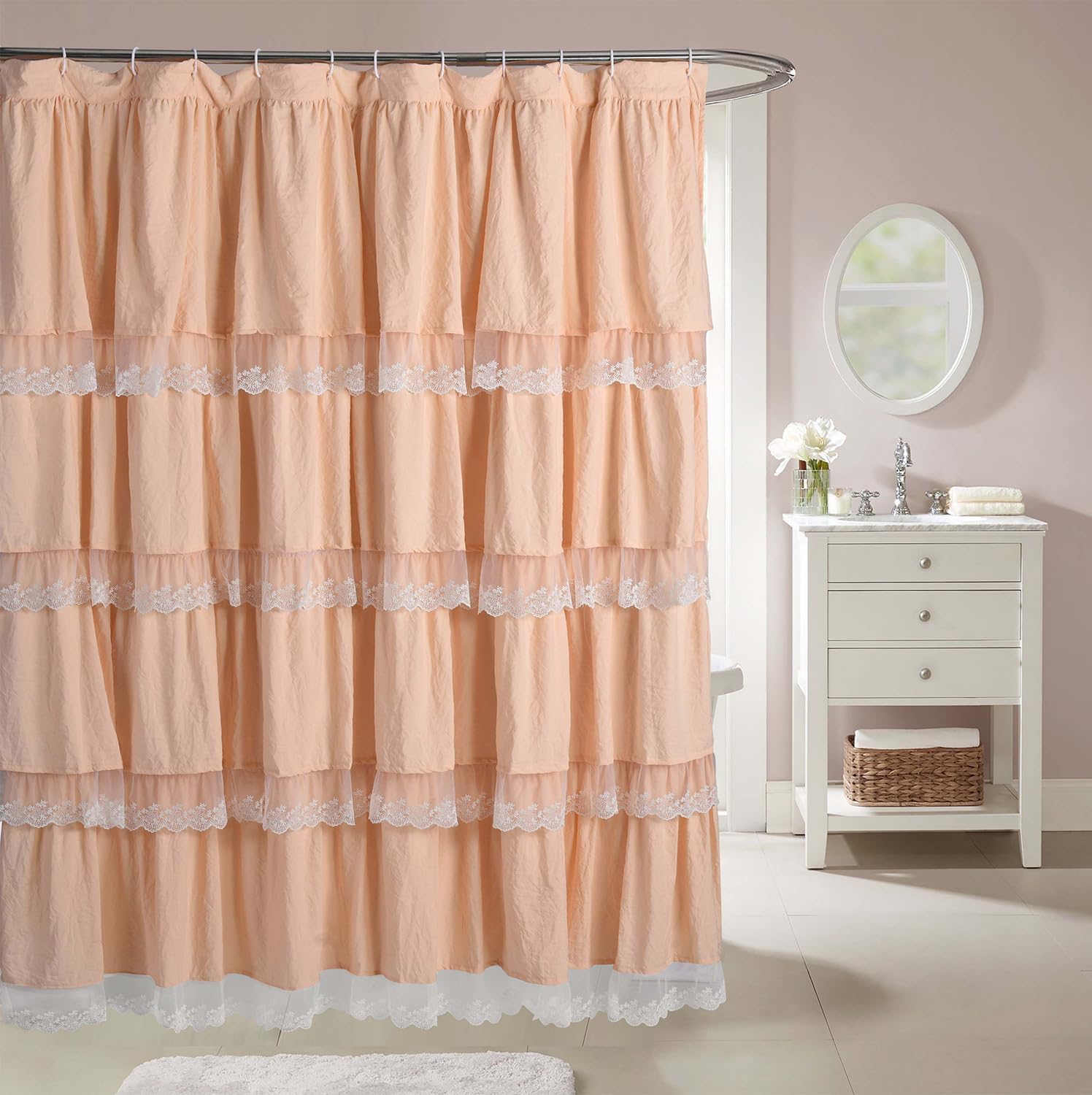 Homechoice Decor Elegant Peach Pink Shower Curtain with