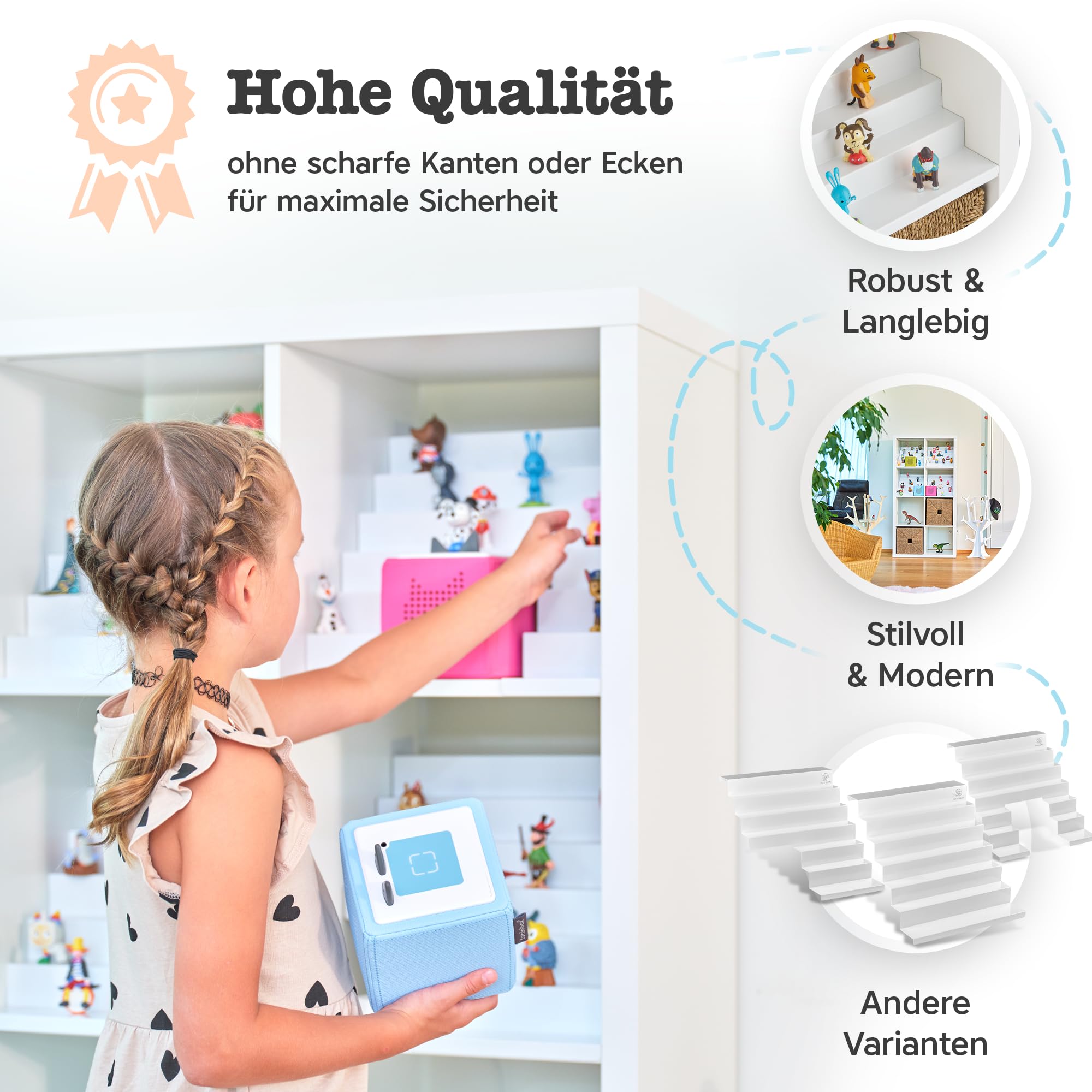 Stadtecken Étagère Magnétique IKEA Kallax Pour Toniebox & Figurines – Support 50 Figurines + Découpe Toniebox, Blanc – Rangement Enfant Solide & Stylé