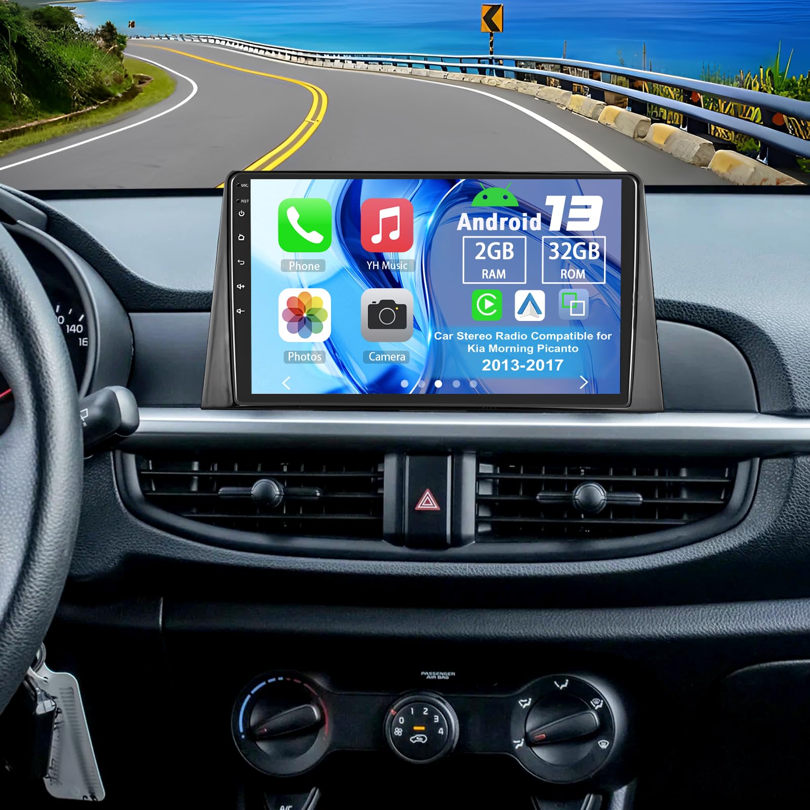 2GB+32GB Car Stereo Radio Compatible with Kia Morning Picanto 2017-2020, Slakerbe 9 Inch Touchscreen Wireless Carplay&Android Auto with Mirror Link Bluetooth GPS Navigation WiFi Backup Camera Mic-image-13