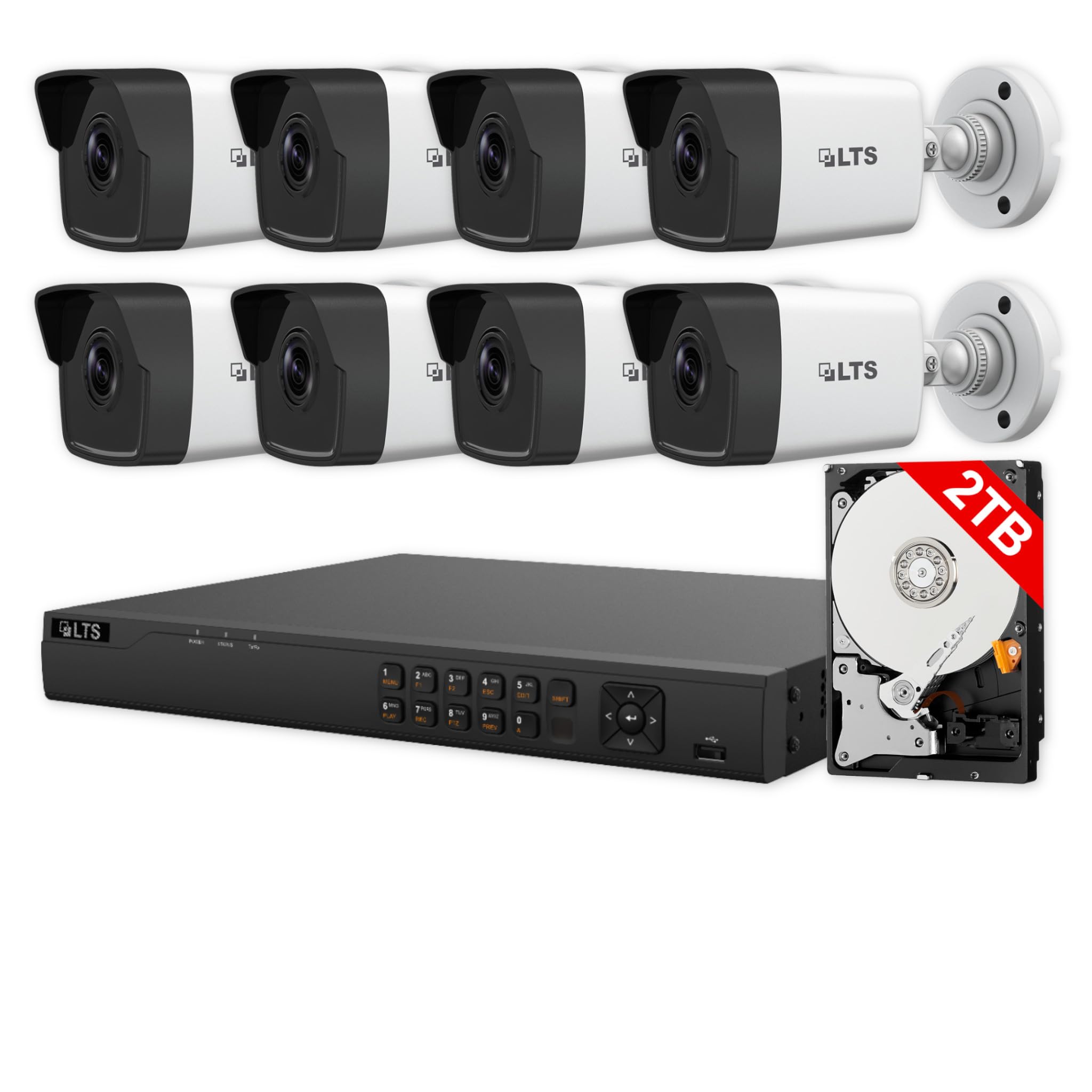 LTS 8ch PoE Security Camera System, 8-ch NVR with 2TB HDD + 4MP IP Cameras (8 Bullet Cameras)