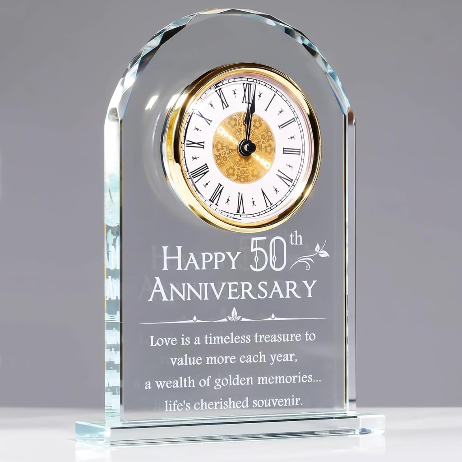 Orologio da scrivania in cristallo al quarzo per 50° anniversario di matrimonio, regalo per genitori, decorazione per la cerimonia d'oro