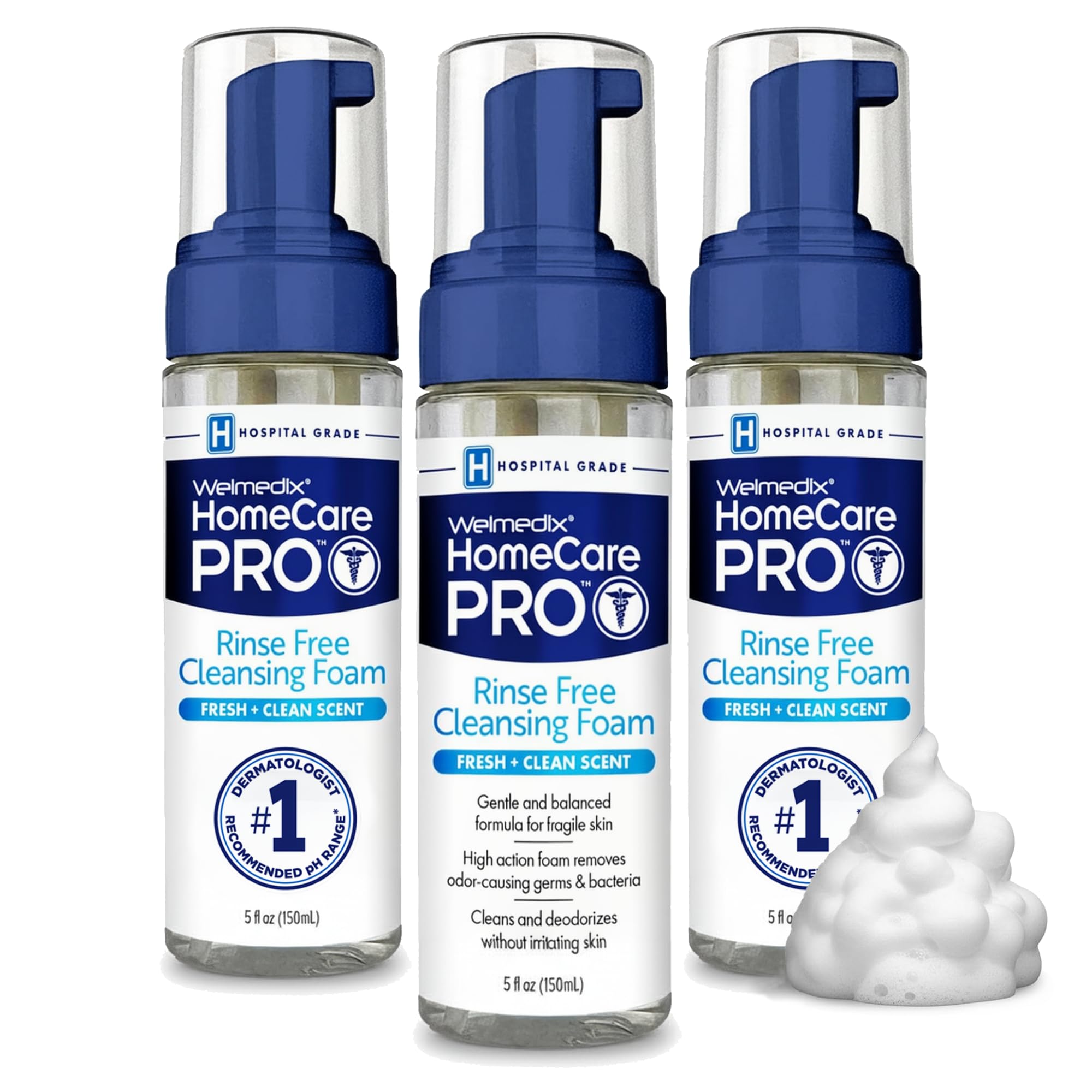 Welmedix Rinse Free Cleansing Foam 3 in 1 Body Wash Shampoo and Personal Cleanser for Elderly Incontinence and