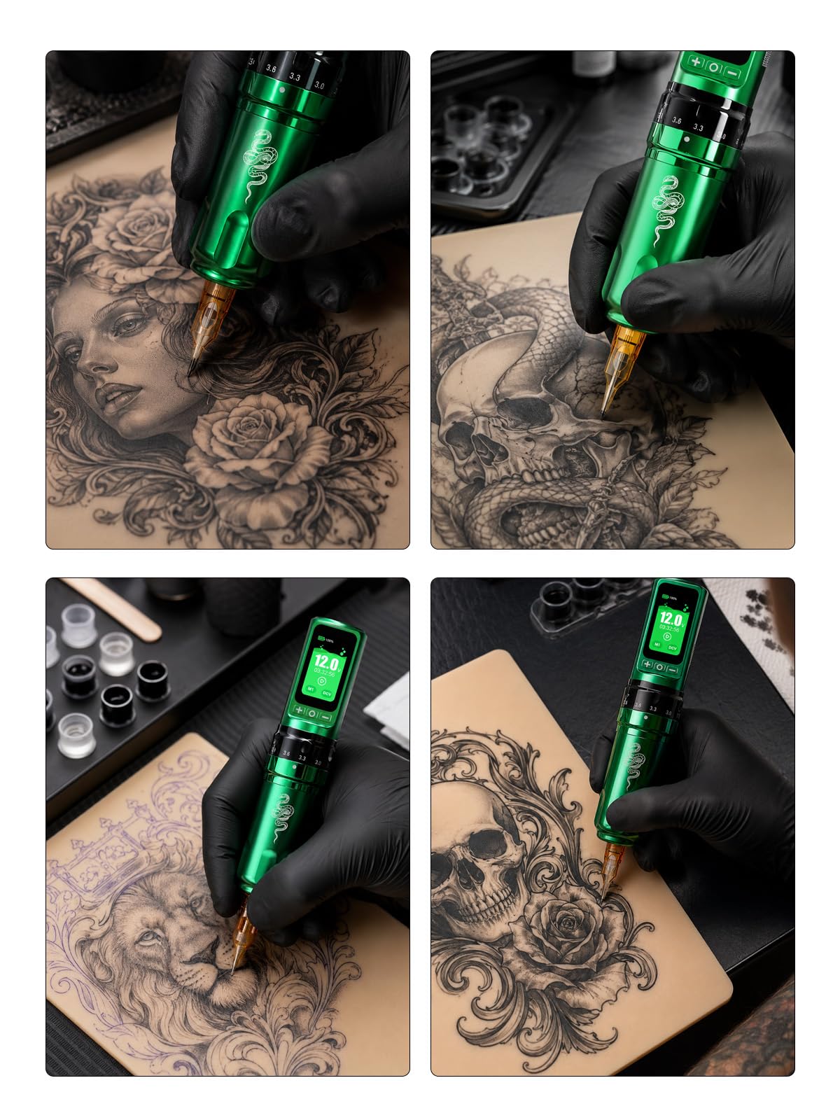 Dragonhawk Tattoo Maschine Set Fold Pro Year of Snake Edition KabelloseTattoo Pen Adjust Stroke Length 2,4-4,2mm, CordlessTattoo Gun von Mcore-C3, 3000mAh mit 2 Akkus & 2 Griffen für Künstler | Kabellose Tätowiermaschine Snake Edition, Mcore-C3 Motor,3000