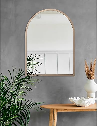 Miniatura 259 de Espejo de pared arqueado negro con marco de aleación de aluminio, espejo de baño de metal cepillado, espejo montado en la pared para sala de estar