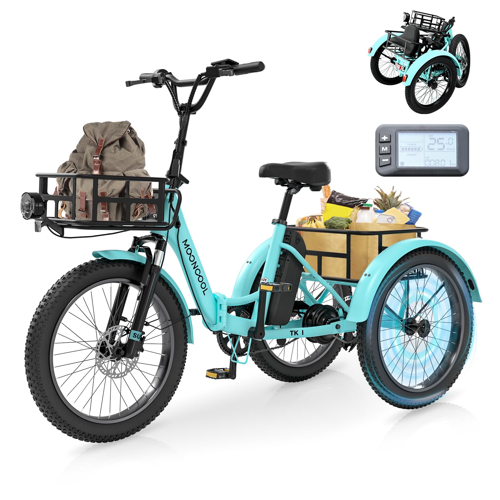 LILYPELLE Electric Trike for Adults, 500W Folding Electric Tricycle Electric Trike, 3 Wheel Electric Bicycle Motorized Three Wheel Ebike with Large Basket for Women Men