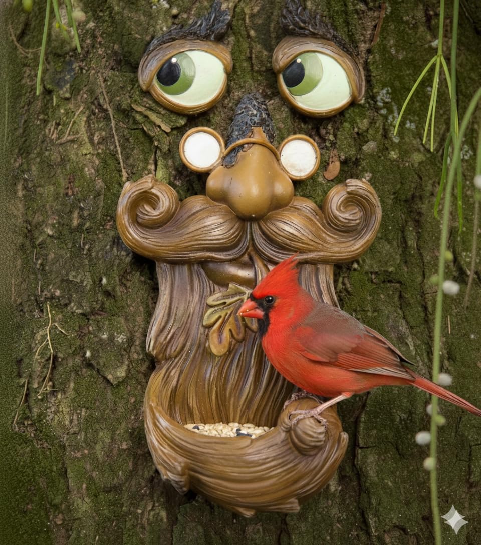 Tree Faces Decor Outdoor – Tree Hugger Yard Art Garden Decoration – Unique Bird Feeders for Outdoors and Indoors – Old Man Tree Art Brown