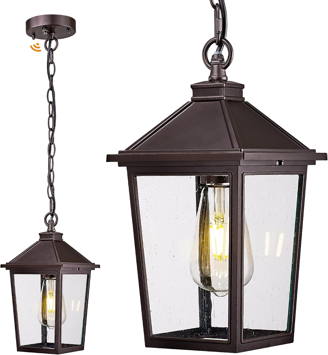HWH Dusk to Dawn Porch Pendant Light, Seeded Glass, Bronze, 5HX64H-PC ORB