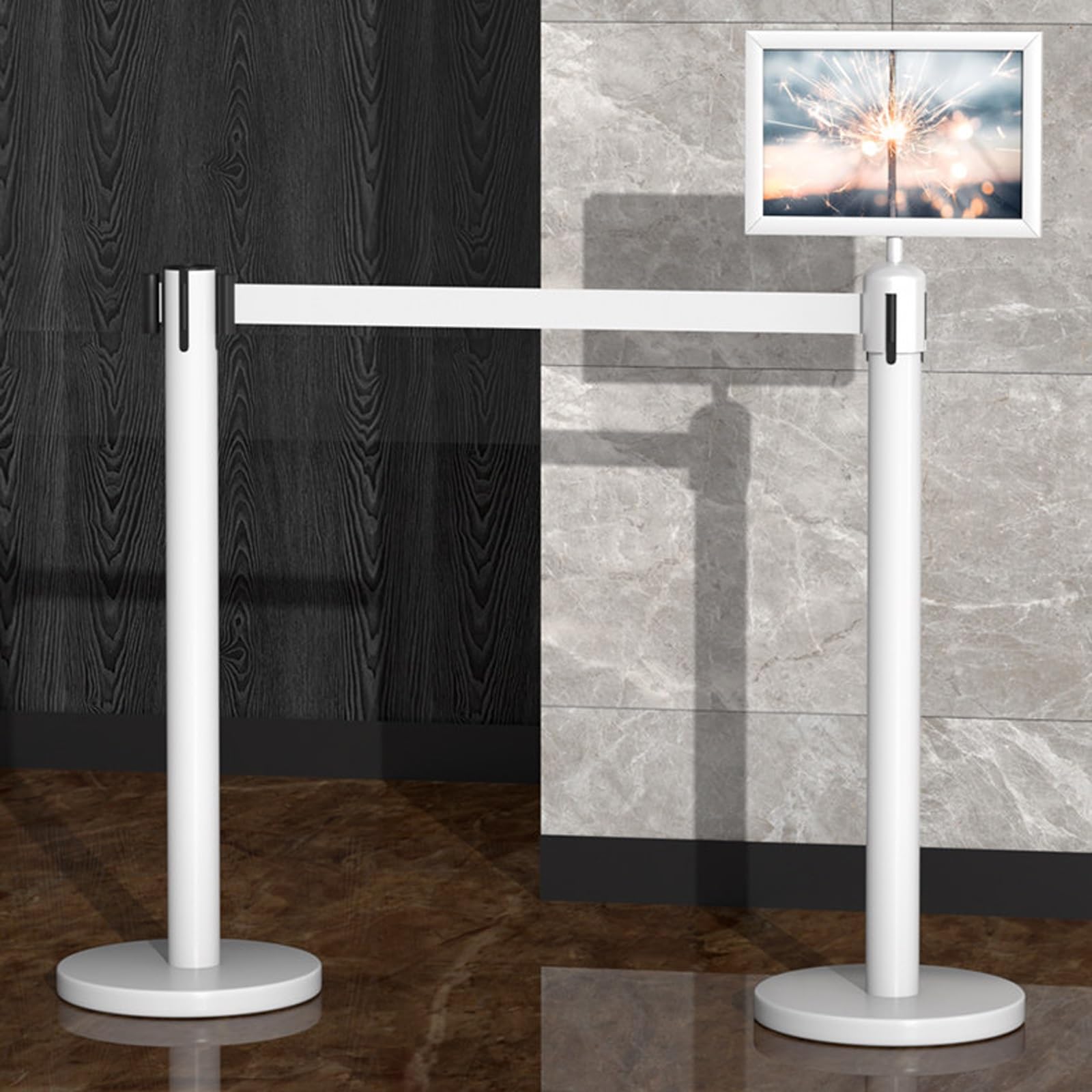 Soportes retráctiles con cinturones de 6 pies, barreras de control de multitudes con soporte para carteles, gestión de colas para bancos, minoristas, eventos, museos