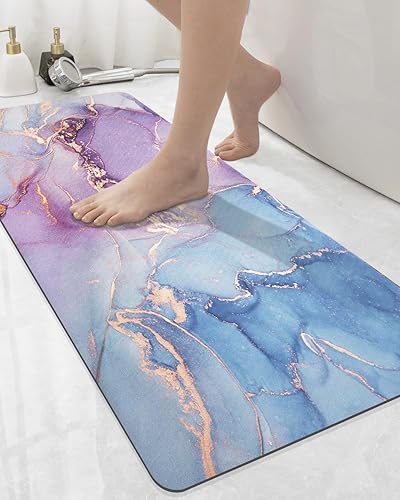 DEXI Alfombra de baño súper absorbente, ultrafina, de perfil bajo, antideslizante, de secado rápido, lavable para fregadero, ducha, inodoro, 17 x 43
