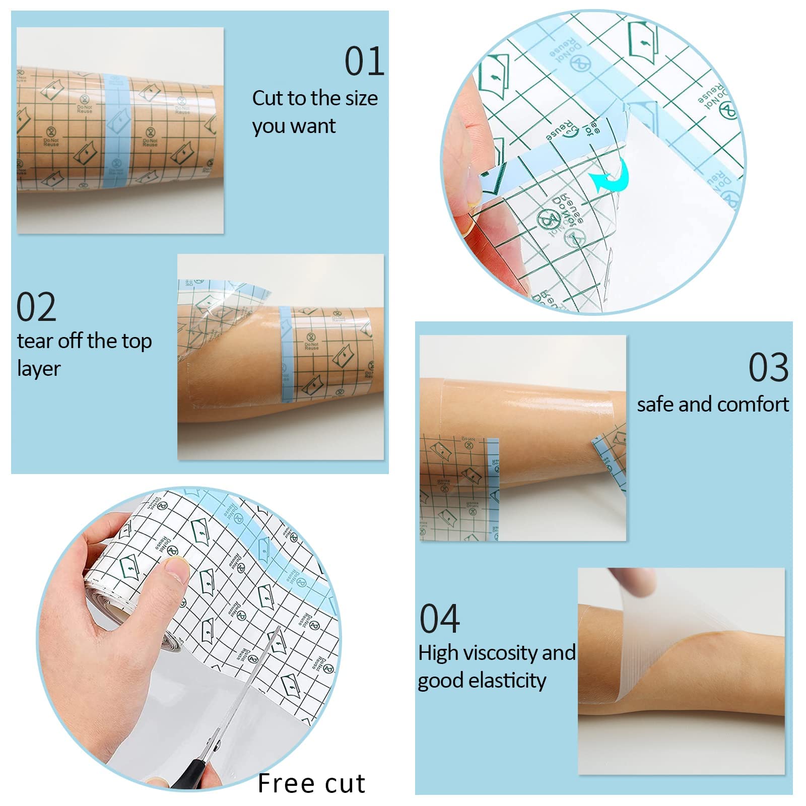 Qunkun Benda Trasparente Impermeabile, 15cm*10m Adesivi per riparazioni tatuaggi, Trasparente Ferita Adesivo Fixer, Bendaggio Antiallergico, Cerotti Elastici di Fissaggio (15CM)