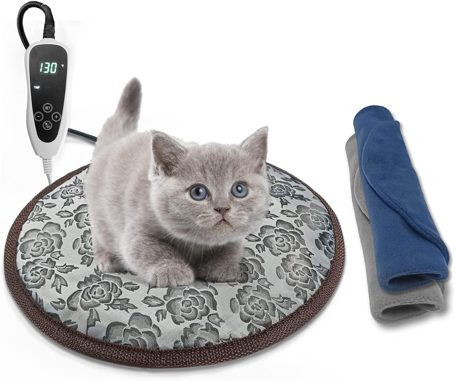 GOLOPET - Almohadilla térmica redonda para gatos de 15 pulgadas, almohadillas térmicas para mascotas para gatos, interruptor de termostato