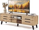 Giantex Mid Century Modern TV Stand for 55-65 Inch TV, Entertainment Center with Smooth Dual Sliding Doors, 2-Tier Open Shelf & 2 Side Cabinets, Wood Media Console Table for Living Room Bedroom, Oak