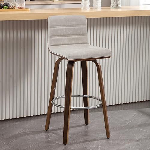 Miniatura 56 de Bekrvio Juego de 2 Taburetes de Bar Giratorios con Respaldos, Taburete de Bar Tapizado de Cuero PU de 29 Pulgadas de Altura, Respaldo en Forma de L,