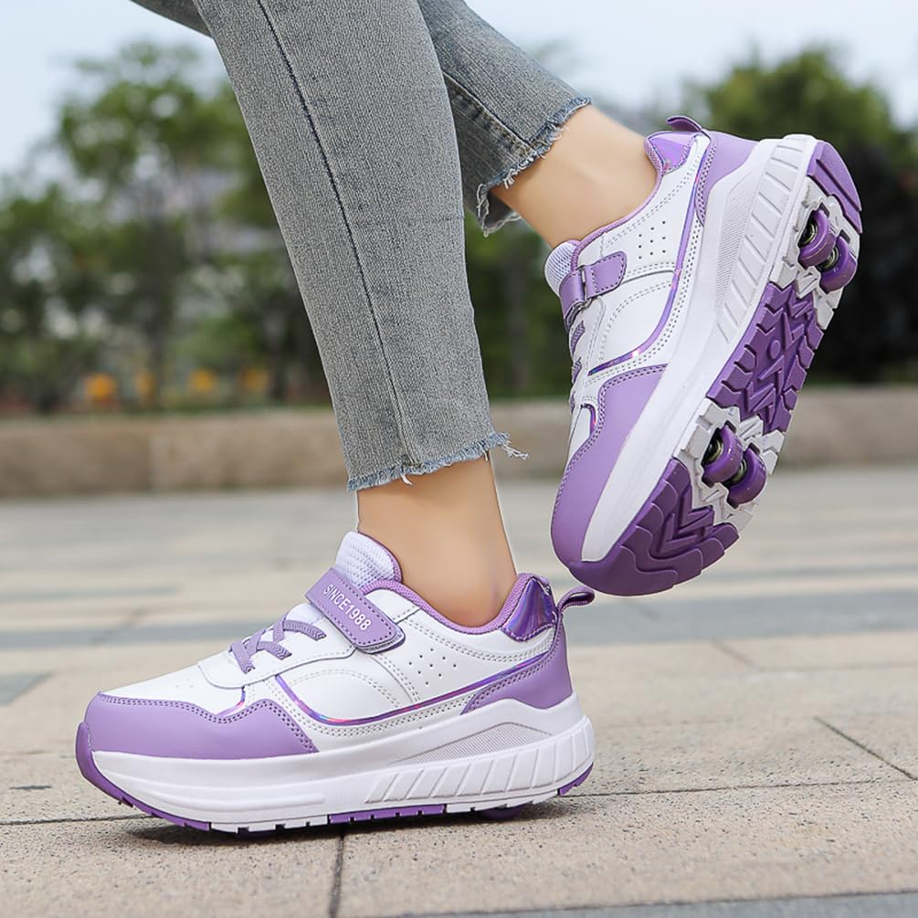 Chaussures à roulettes Fille Et Garçon Patins de Skate à roulettes Sneakers Roller 2 en 1 Chaussures de Skateboard Baskets avec Roues Outdoor Patins à roulettes Enfants (BZX-T6, 35EU)