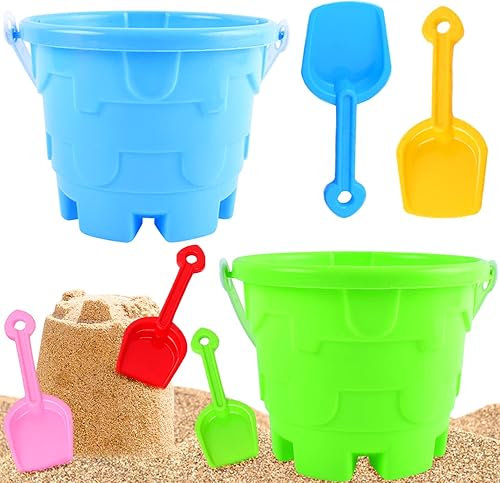 Juego de 7 juguetes de playa para niños incluye 2 cubos de arena y palas de arena de 5 colores cubo de arena de playa y juego de pala para niños y