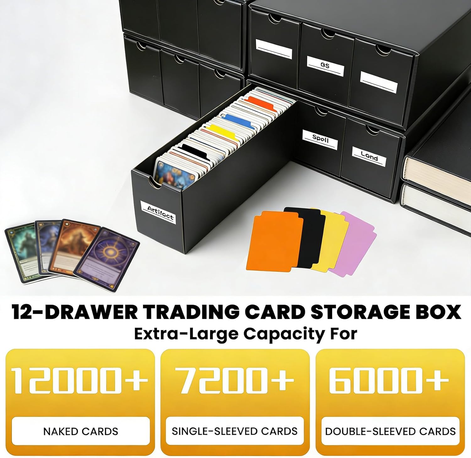 JUMPOW Trading Card Storage Box - 12000+ Card Storage Box Organizer, Bulk Card Sports Card Storage Boxes With 48 Card Dividers, Labels & Tapes, For TCG/MTG/PTCG/Baseball Card Storage And Collection