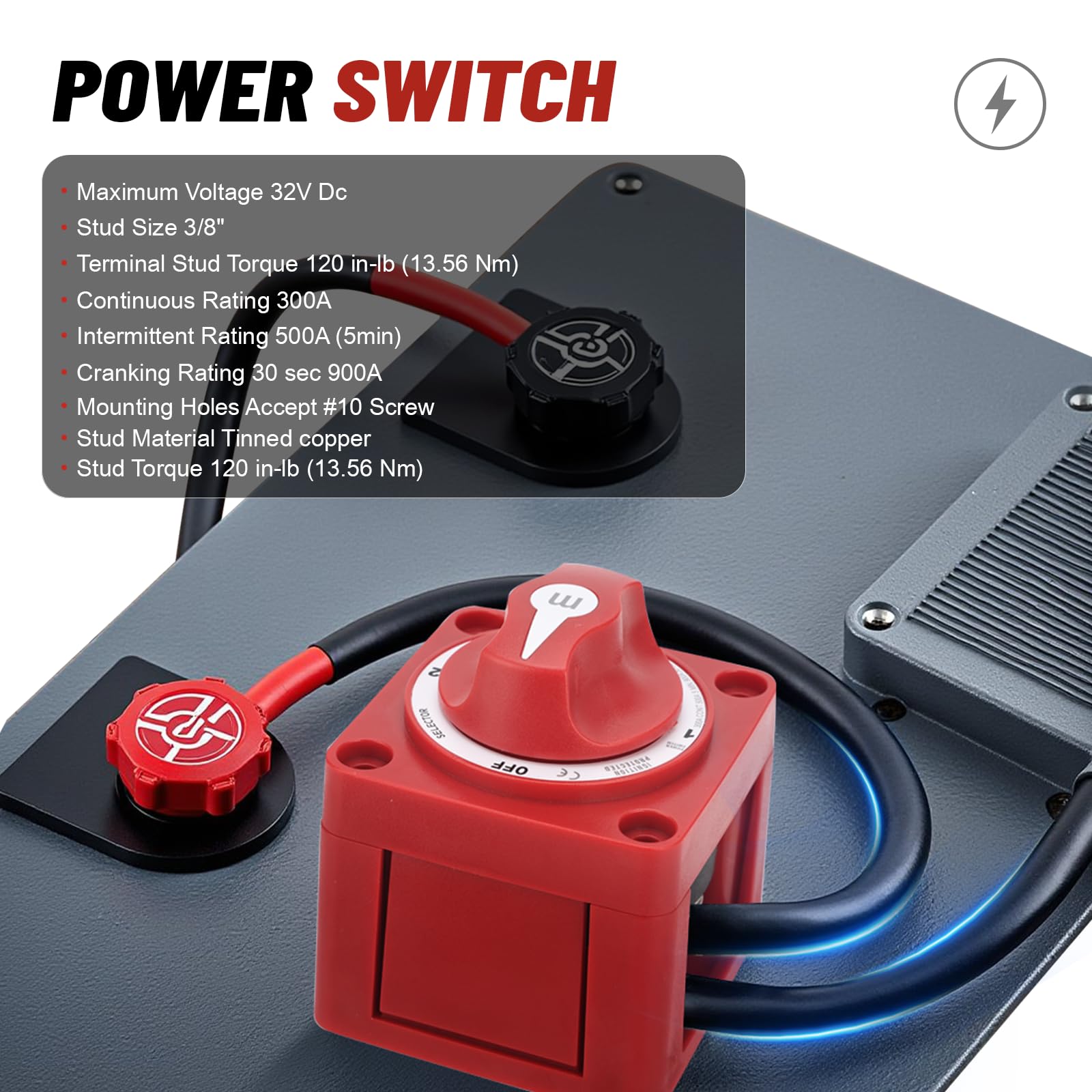 Battery Disconnect Switch - Waterproof & Heavy Duty 300A 32V DC MAX Power Off/1/2/1+2 4 Position Power Kill Switch for Marine Car Vehicle RV Trailer - Ignition Protected 6007