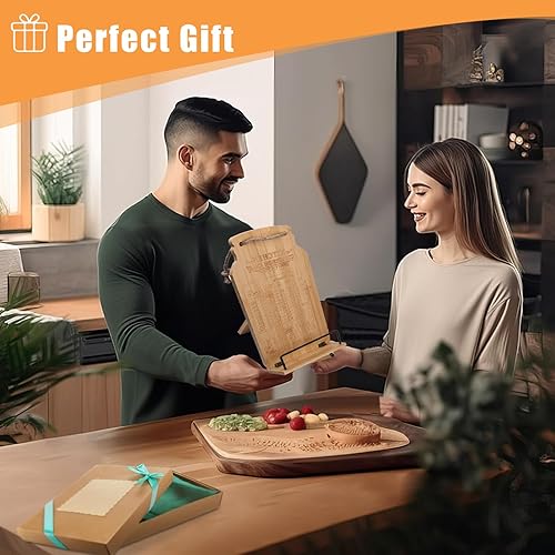 Miniatura 5 de Soporte de bambú para libros de cocina, soporte para libro de cocina, soporte para libro de recetas, soporte ajustable para libros de cocina,