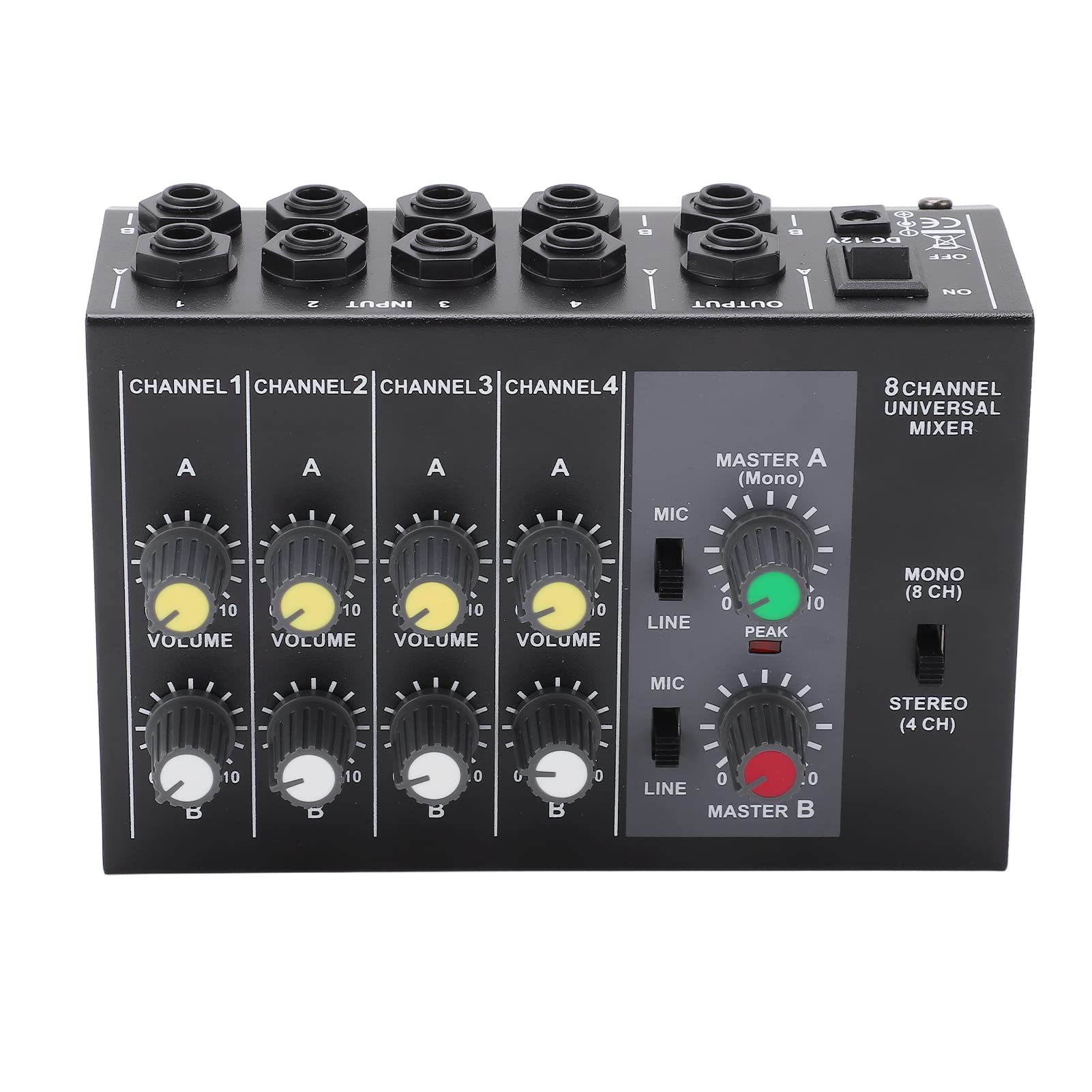 FLEXMAN Audio Mixer, 8 Channel Inputs 2 Channel Outputs Stereo Sound Mixing Console, 6.35mm Interface Low Noise Compact Mixer