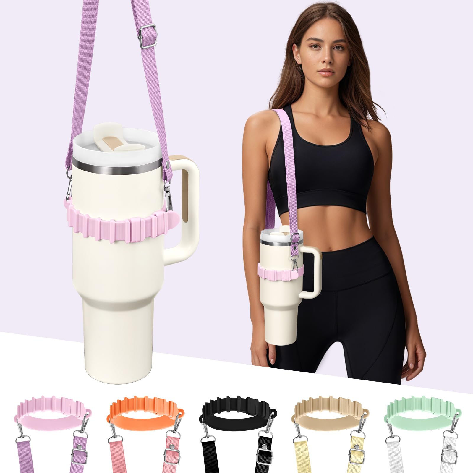 Fumcsy Water Bottle Holder with Strap for Stanley Cup Accessories,Adjustable Shoulder Strap Compatible with Stanley Tumbler,Owala,Hydroflask, YETI and More (Purple)