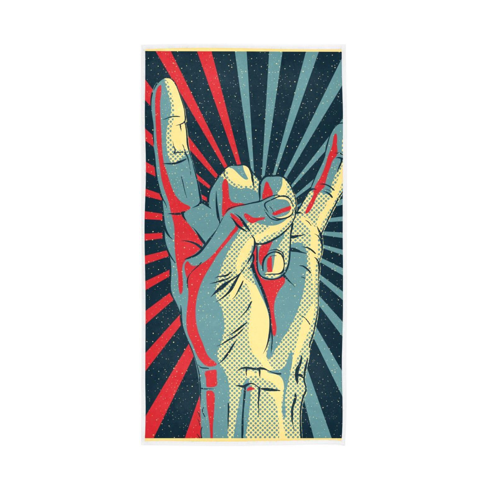 LSRCPD Rock N Roll Sign Bath Hand Towels, 15 x 30 Inches Decorative Hand Towels for Bathroom Spa Towels for Facials, Esthetician Facial Towels