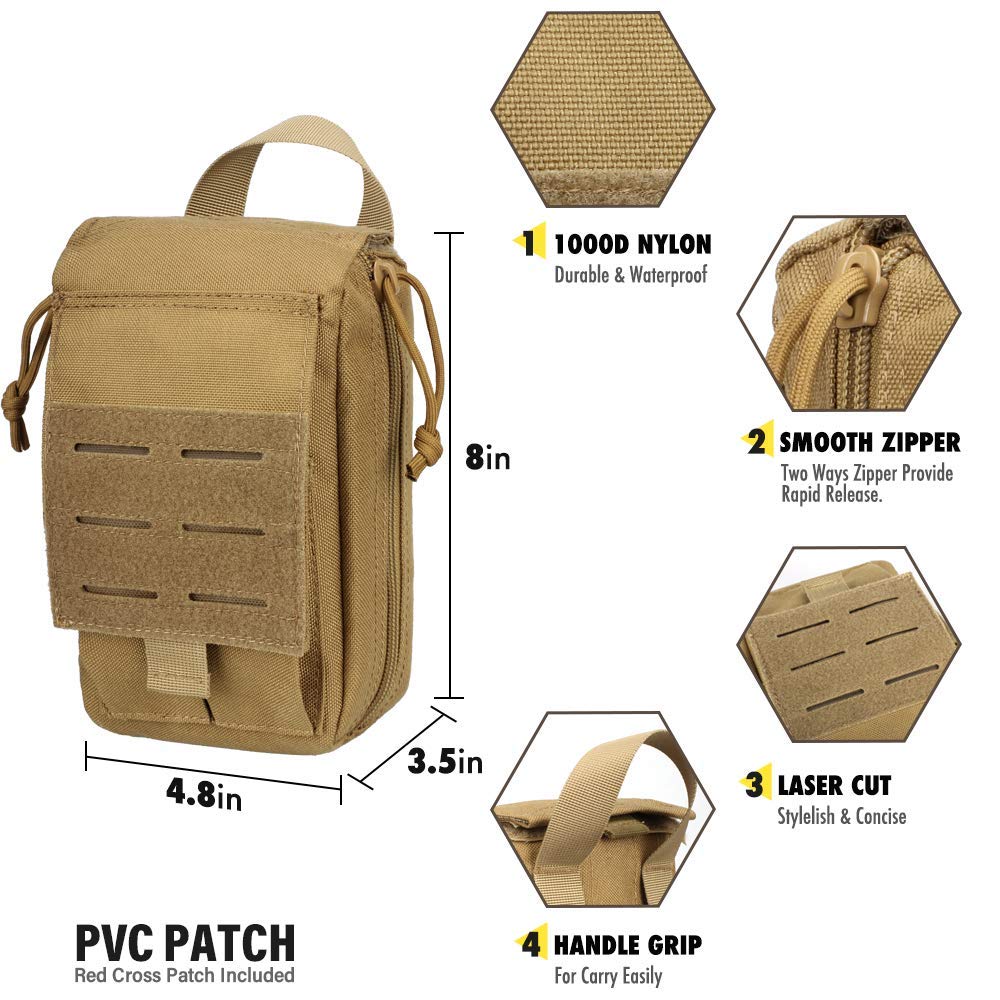 Pochette Premiers Secours Tactique WYNEX - Mini IFAK - Nylon 1000D - Molle Compatible - 10x15x4cm