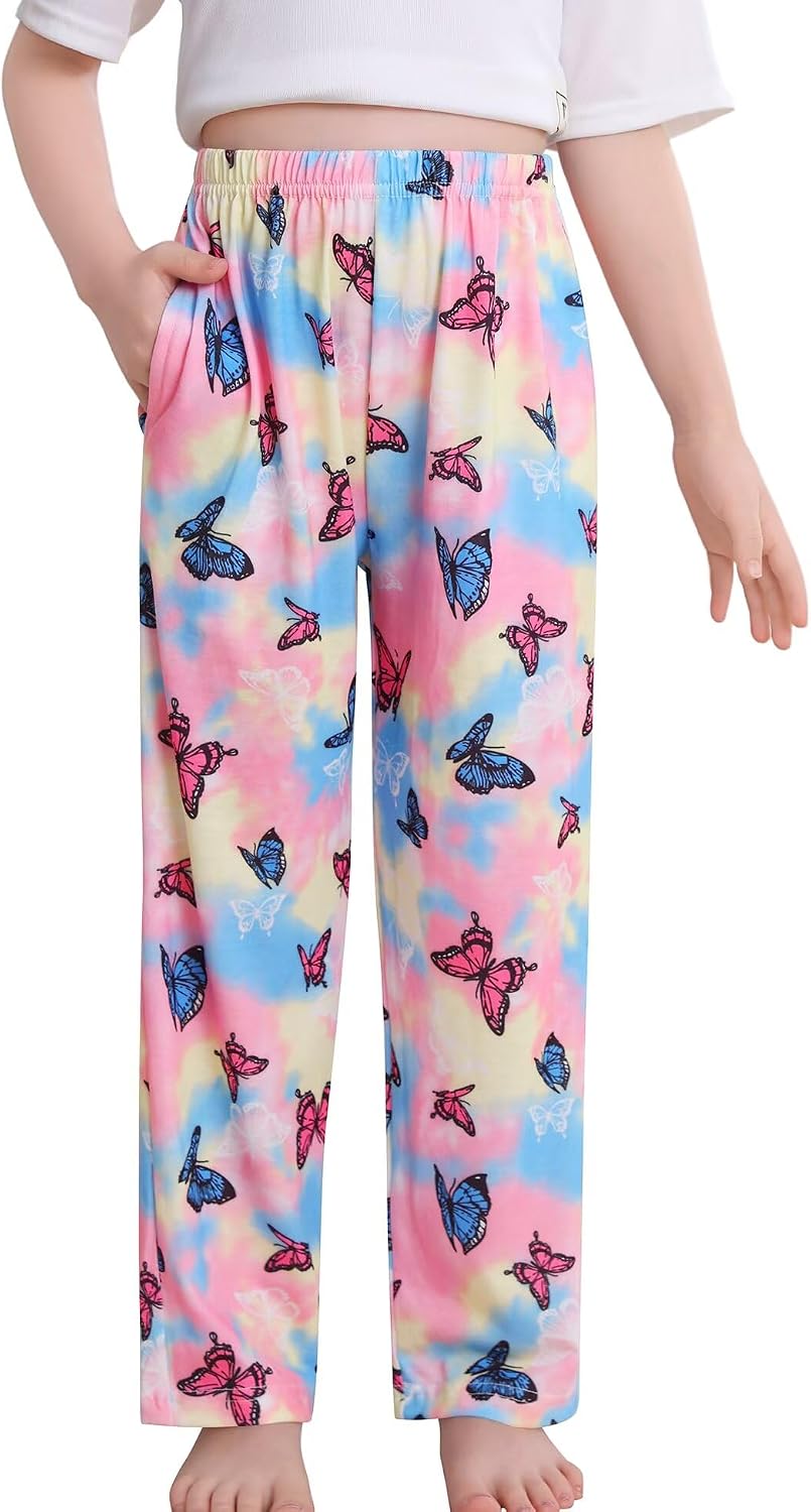 SWOMOG Girls Comfy Pajama Pants Ultra-Soft Long Lounge Pj Bottoms with Pockets for Lounge, Sleepovers