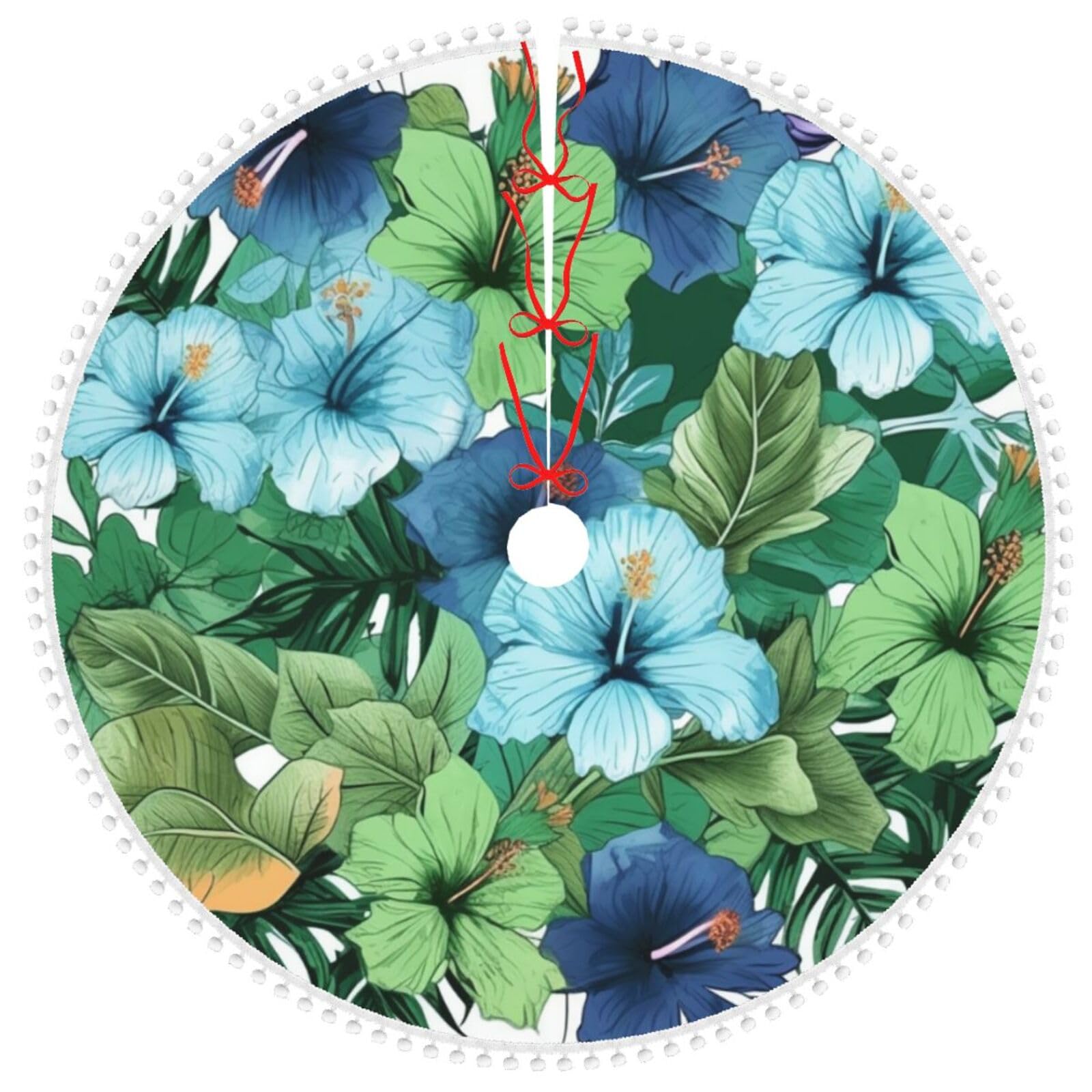 Jupe de sapin de Noël 122 cm tapis vert bleu motif floral rustique
