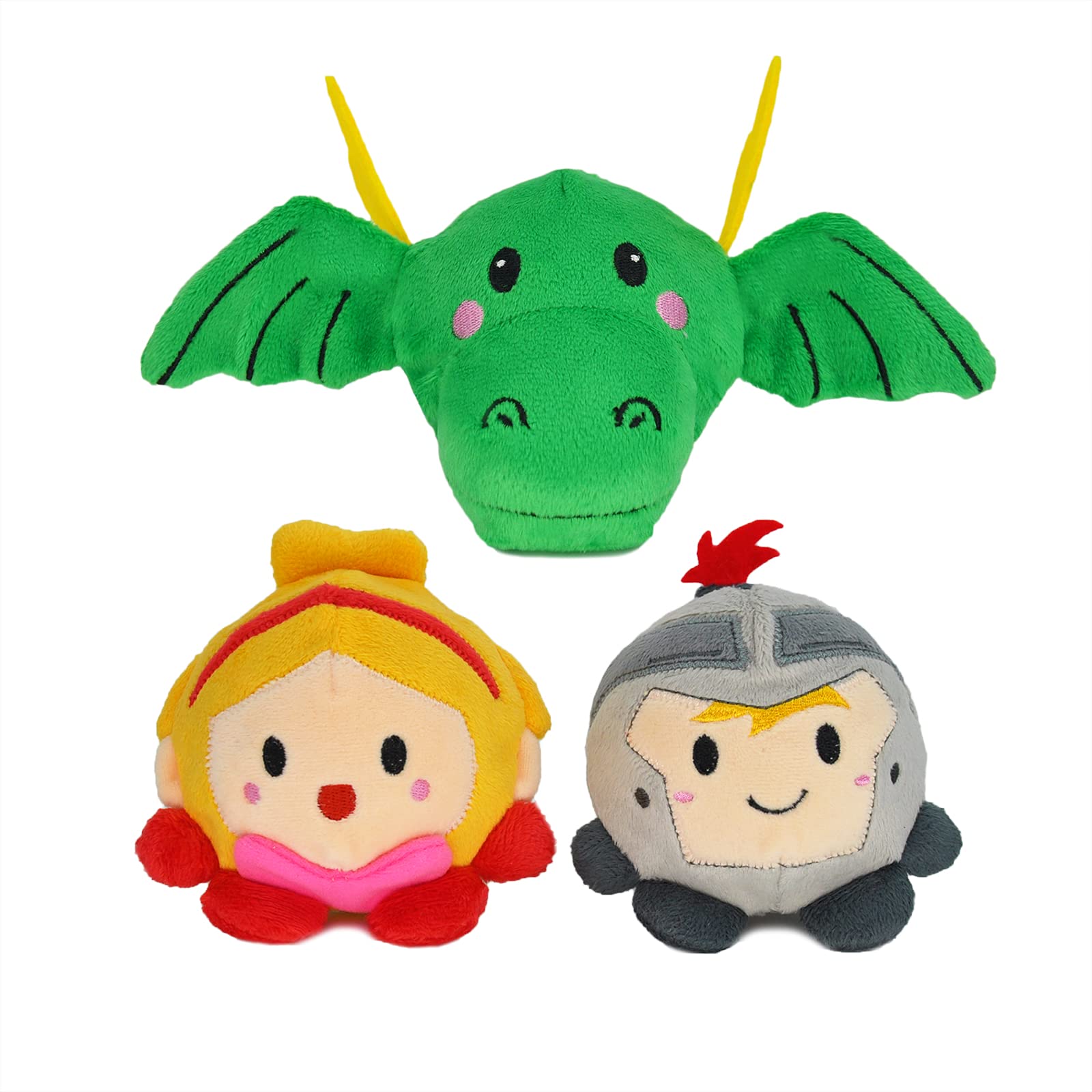 HugSmartTough Squeaky Dog Toys (3-Pack) with 3 inch Tennis Ball Inside | Super Soft Plush, No Stuffing Interactive Fetch Toys for Small Medium Large Dogs (Dragon, Knight, Princess)