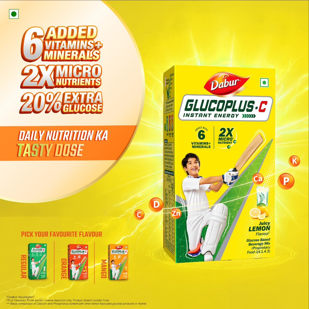 Dabur Glucoplus C Instant Powder Energy Glucose (LemonFlavour) - 1kg | Replenishes Energy with 6 Added Vitamins and Minerals | Vitamin C and Zinc Helps Boost Immunity | Calcium, Phosphorus and Vitamin K Support Bone Health