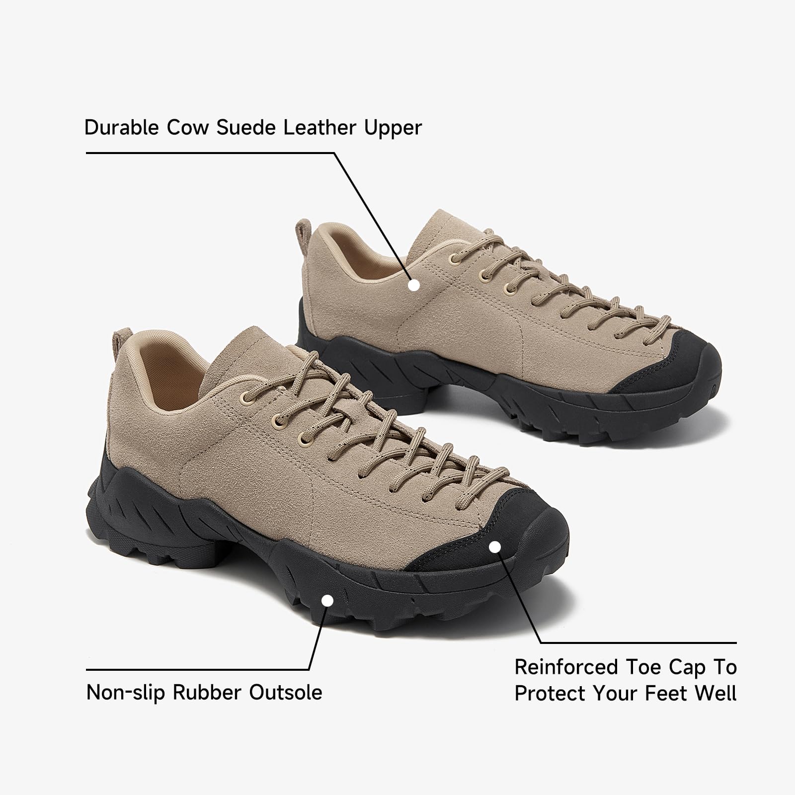 BEAU TODAY Hiking Shoes Women Lightweight,Hike Barefoot Sneakers Women,Wide Toe Box Non-Slip Outdoor Sneakers,Suede Walking Shoes for Trekking Trail Climbing Apricot US 5.5