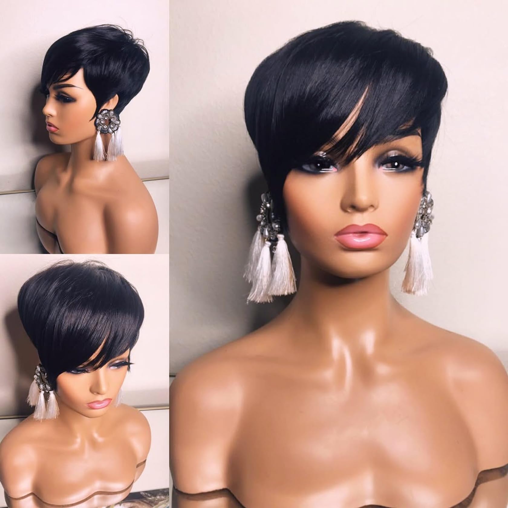 Human Hair Pixie Cut Wig, Short Layered Afro Curly Glueless Wig