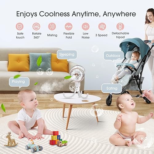 Miniatura 3 de Ausic Ventilador nebulizador para cochecito, ventilador de nebulización al aire libre de 3.4 fl oz, ventilador portátil para cochecito, ventilador