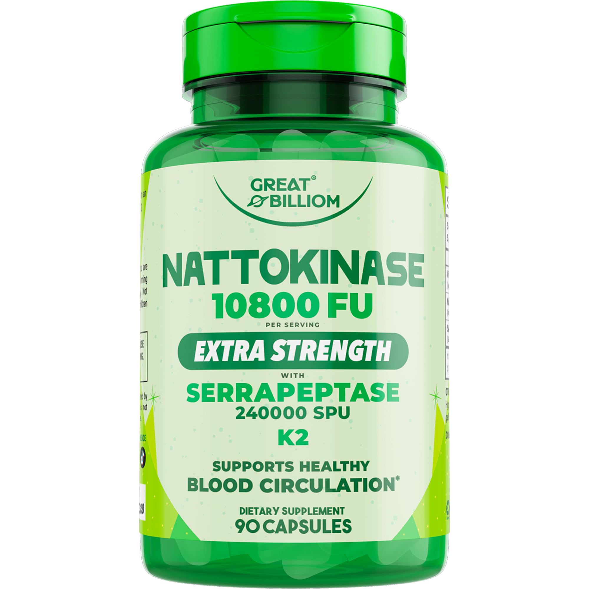 Nattokinase 10800 FU, Vitamin K2 MK-7, Serrapeptase, 90 Caps