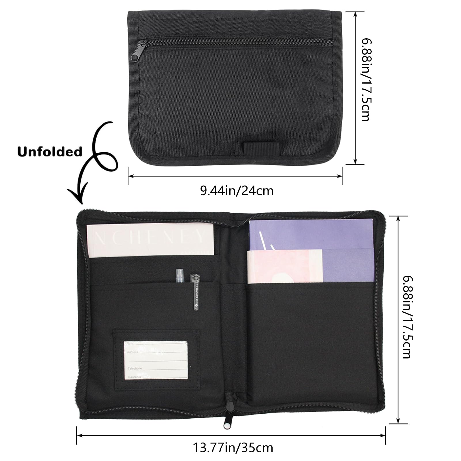 Carpeta de Coche Portadocumentos Coche Organizador de Documentos de Guantera Carpeta Documentación de Vehículos con Compartimento para Tarjeta, Licencia de Conducir (Negro)