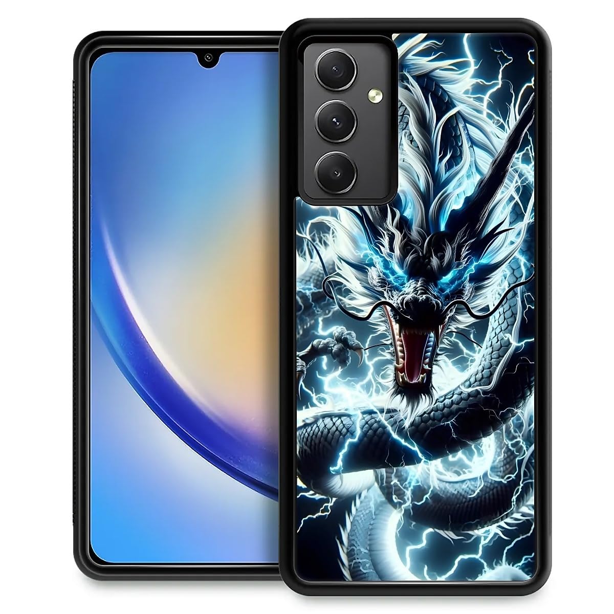 Zeggi for Samsung Galaxy A54 Case 6.4″ with Lightning Dragon Four Corner Airbag Protection Design Soft Silicone Frame Personalized Pattern Case