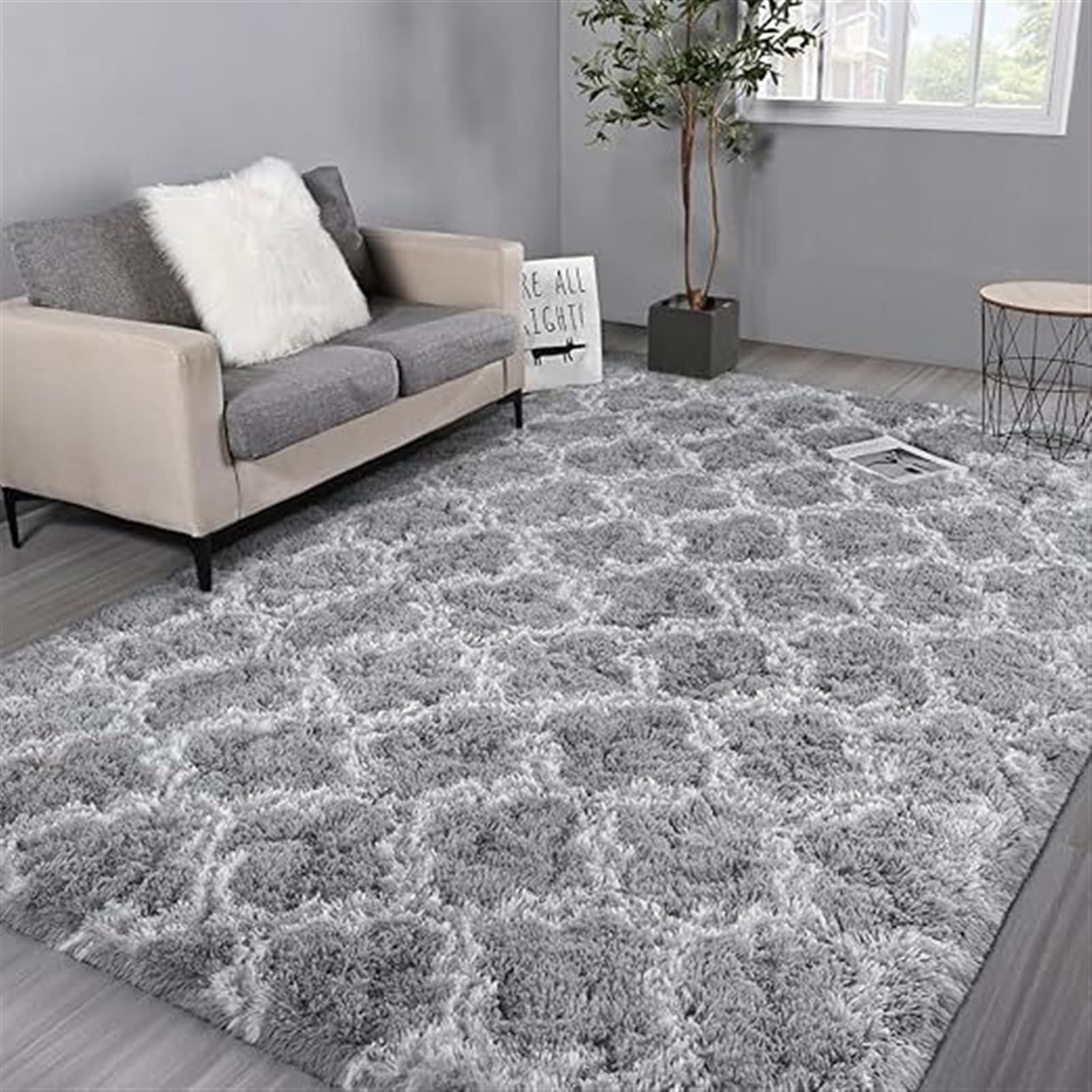 Lifup Alfombras para Salón y Dormitorio, Alfombras Antideslizante Modernas Super Suaves de la Pelusa, Alfombras Salón Rectángulo Pelo Corto Gris Claro 40 x 60 cm
